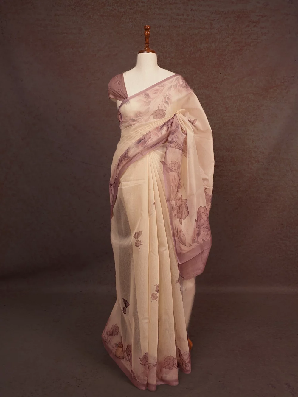 Off White Green Net Kota Saree