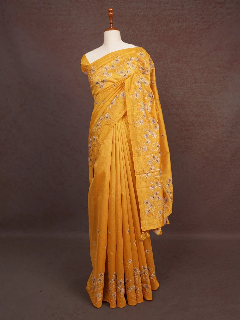 Yellow Semi Tussar Saree