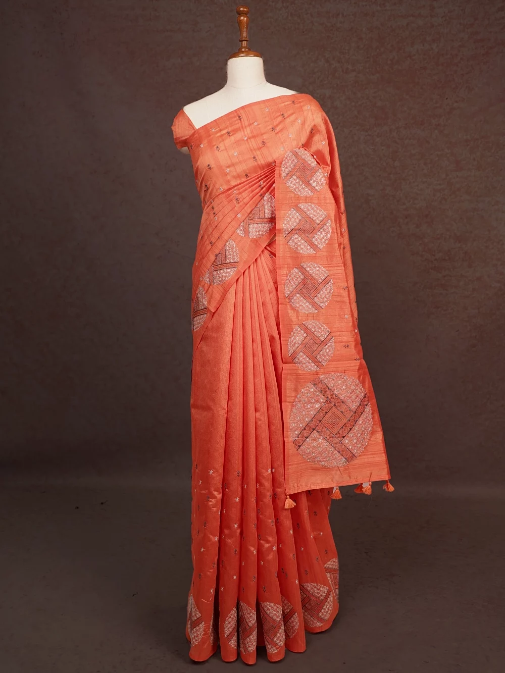 Orange Semi Banarasi Saree