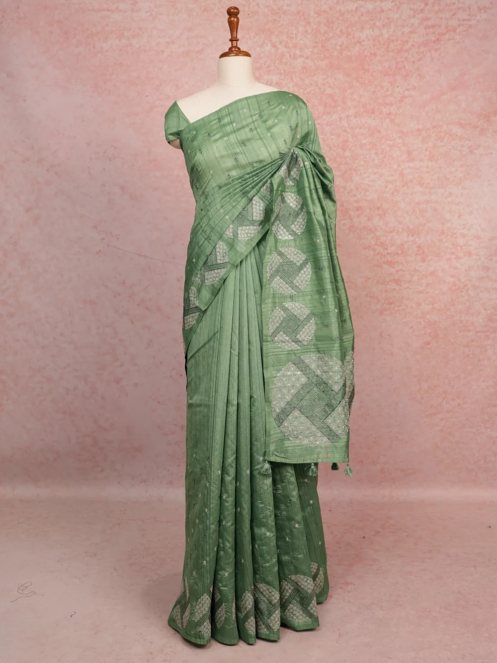 Green Semi Tussar Saree