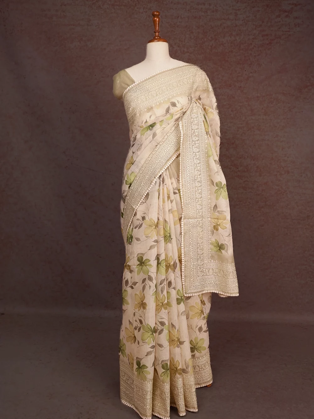 Cream Tussar Kota Saree