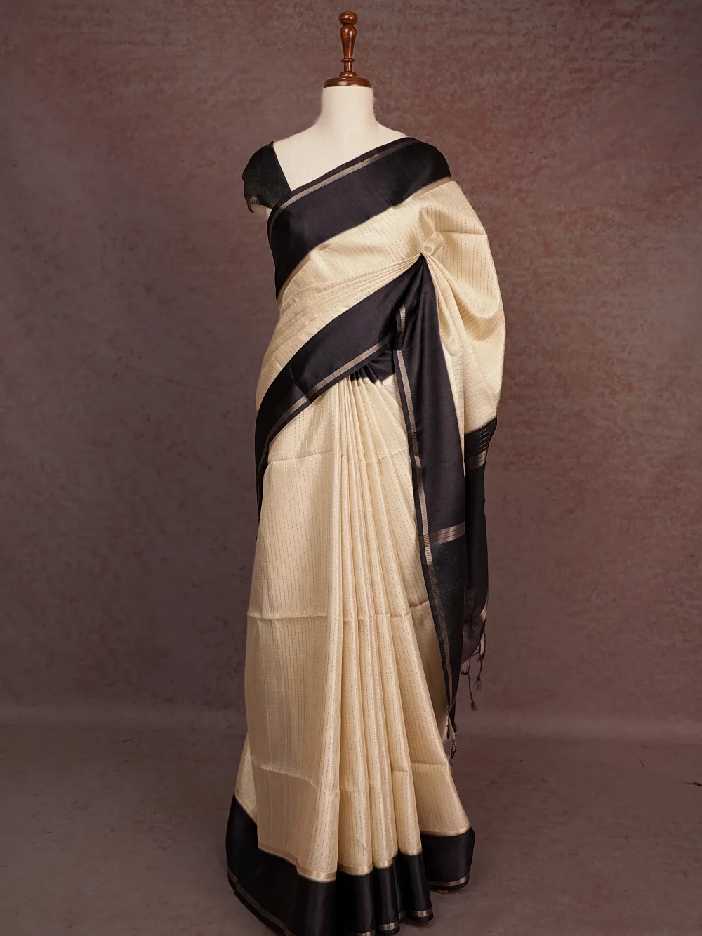 Cream Semi Tussar Saree
