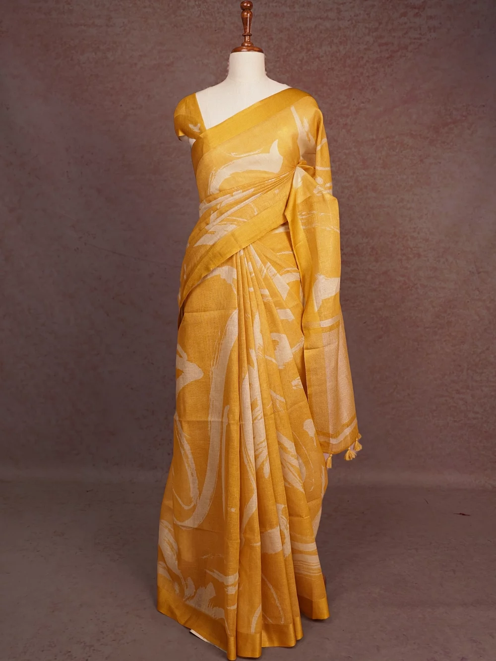 Mustard Yellow Semi Linen Saree