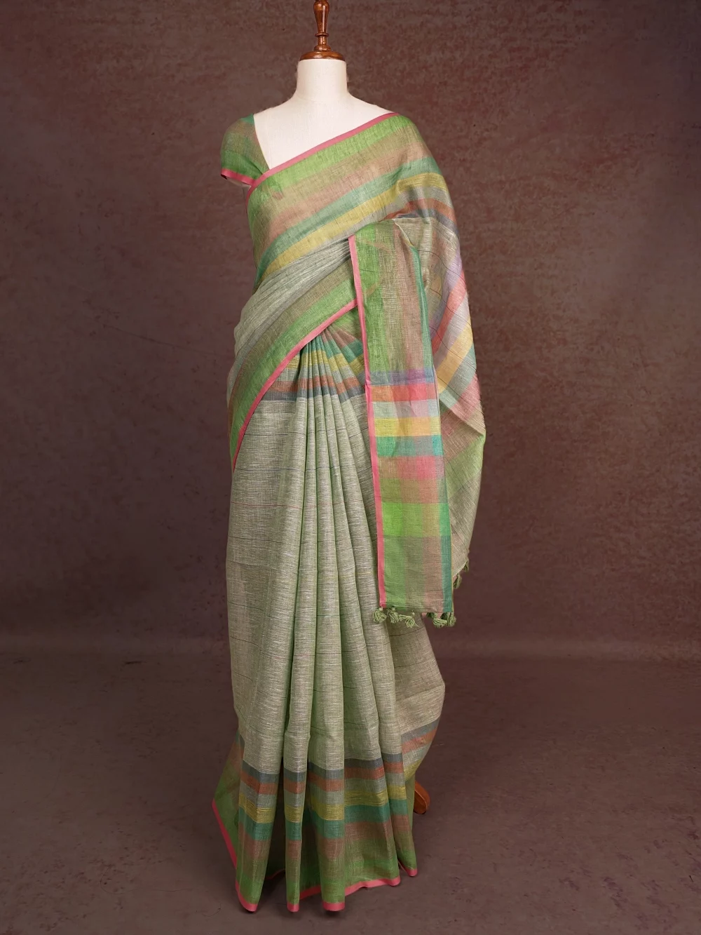 Pista Green Semi Linen Saree