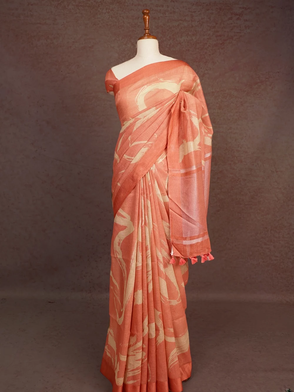 Peach Semi Linen Saree
