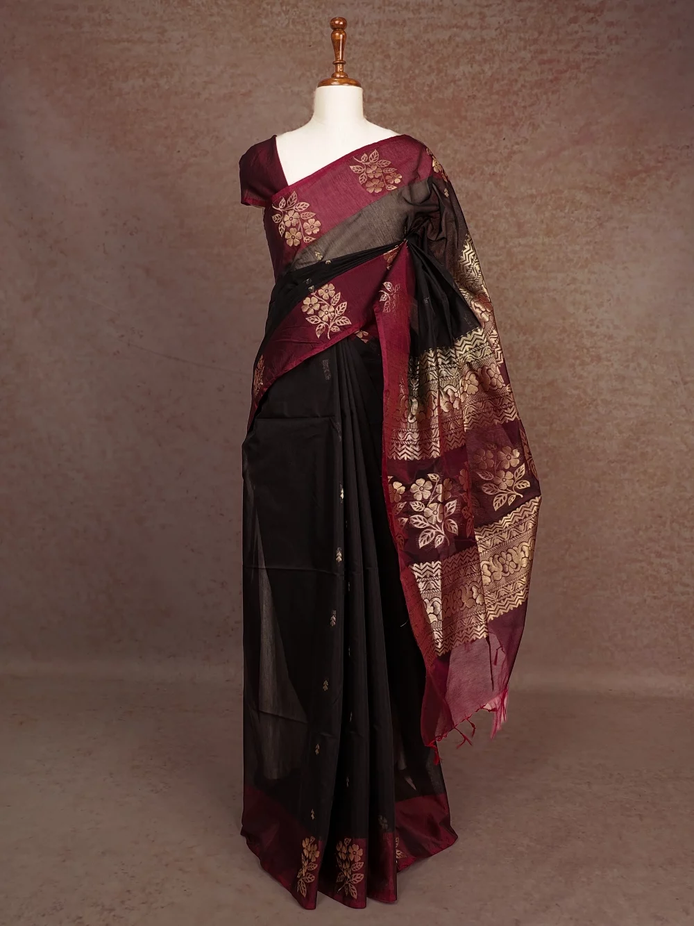Black Cotton Silk Saree