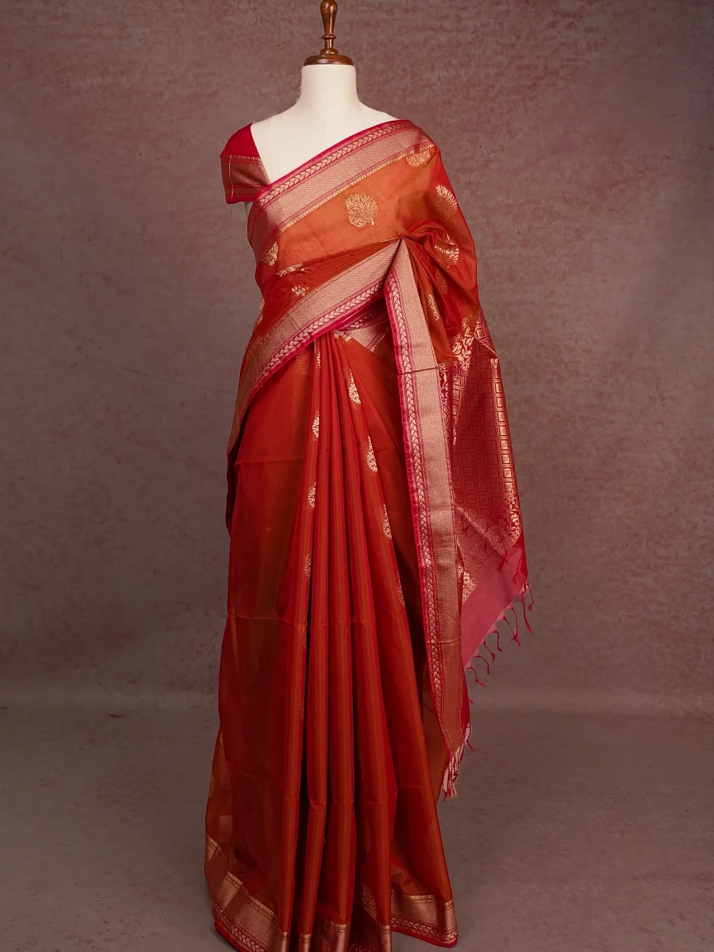Rust Orange Semi Tussar Saree
