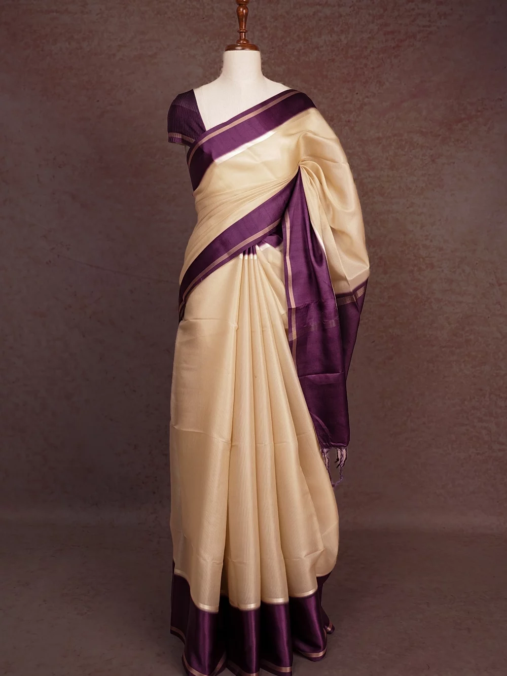 Cream Semi Tussar Saree