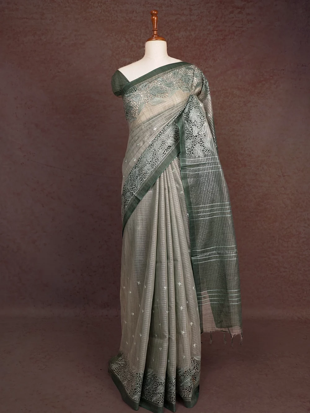Pista Green Semi Tussar Saree