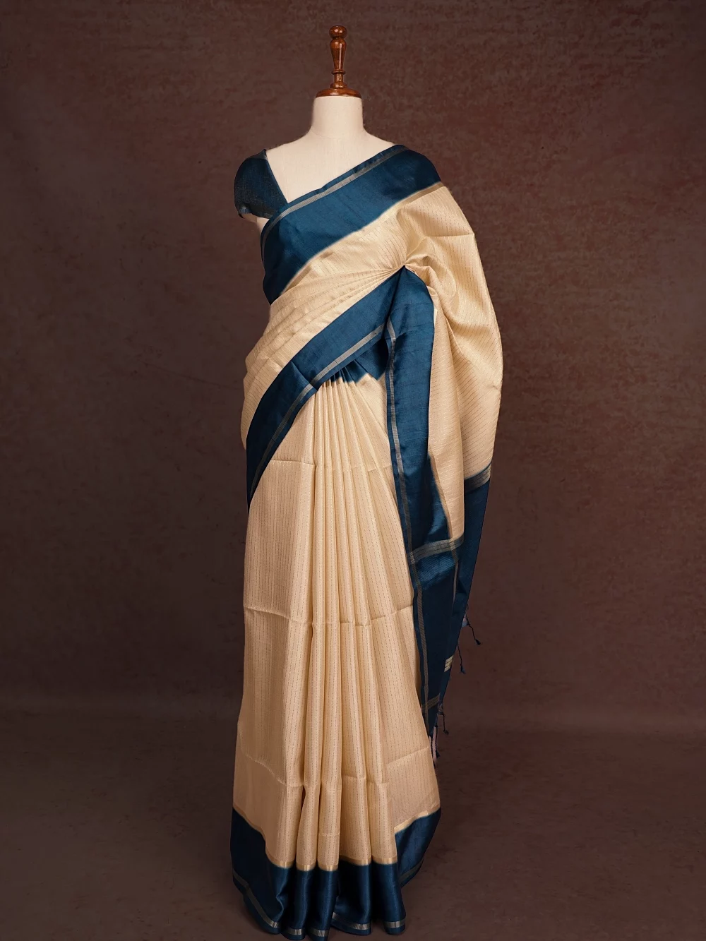 Cream Semi Tussar Saree