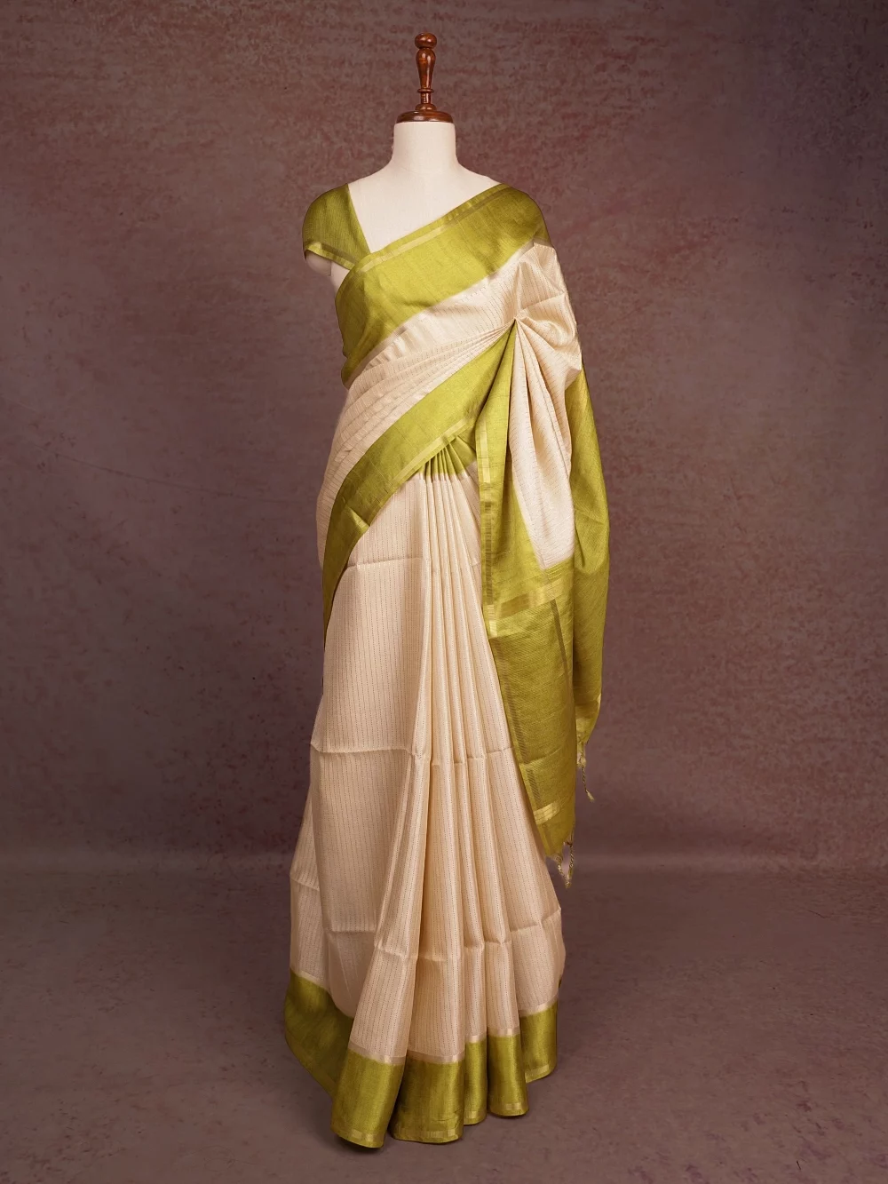 Cream Semi Tussar Saree