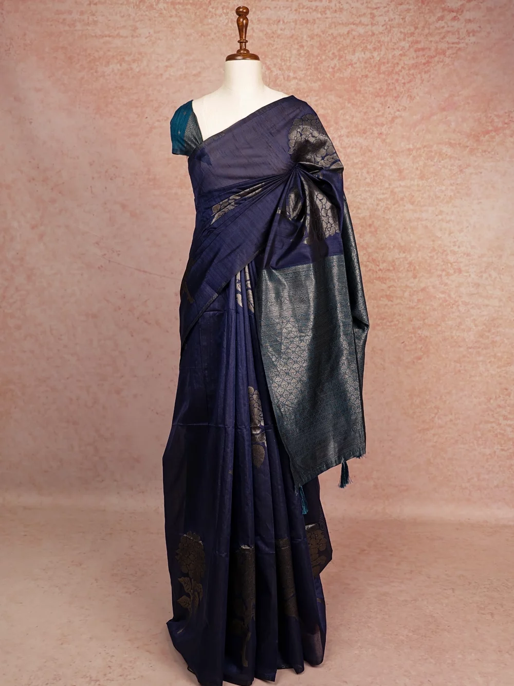 Navy Blue Semi Jute Saree