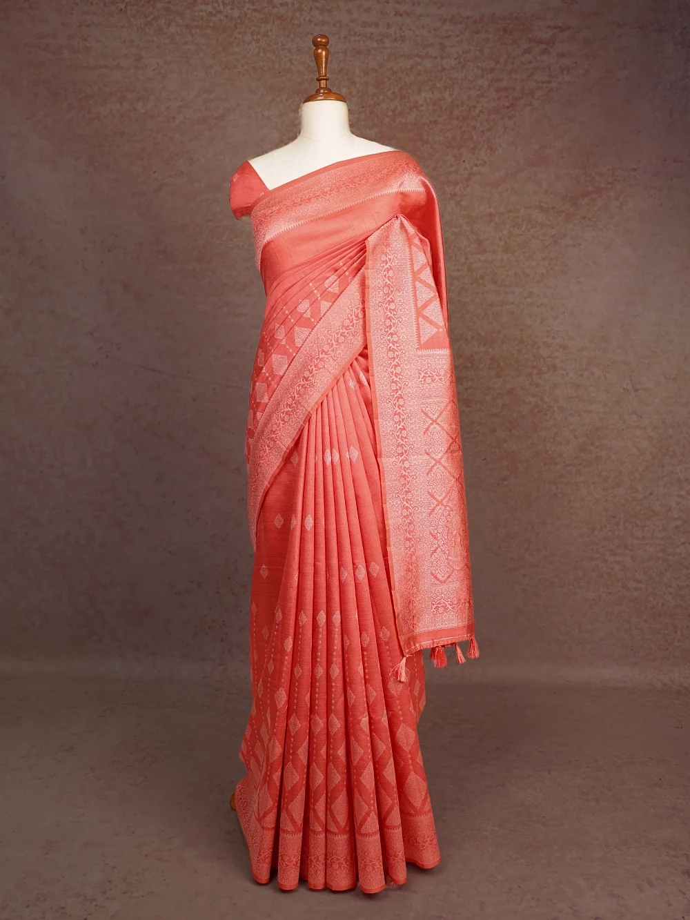 Dark Peach Semi Tussar Saree