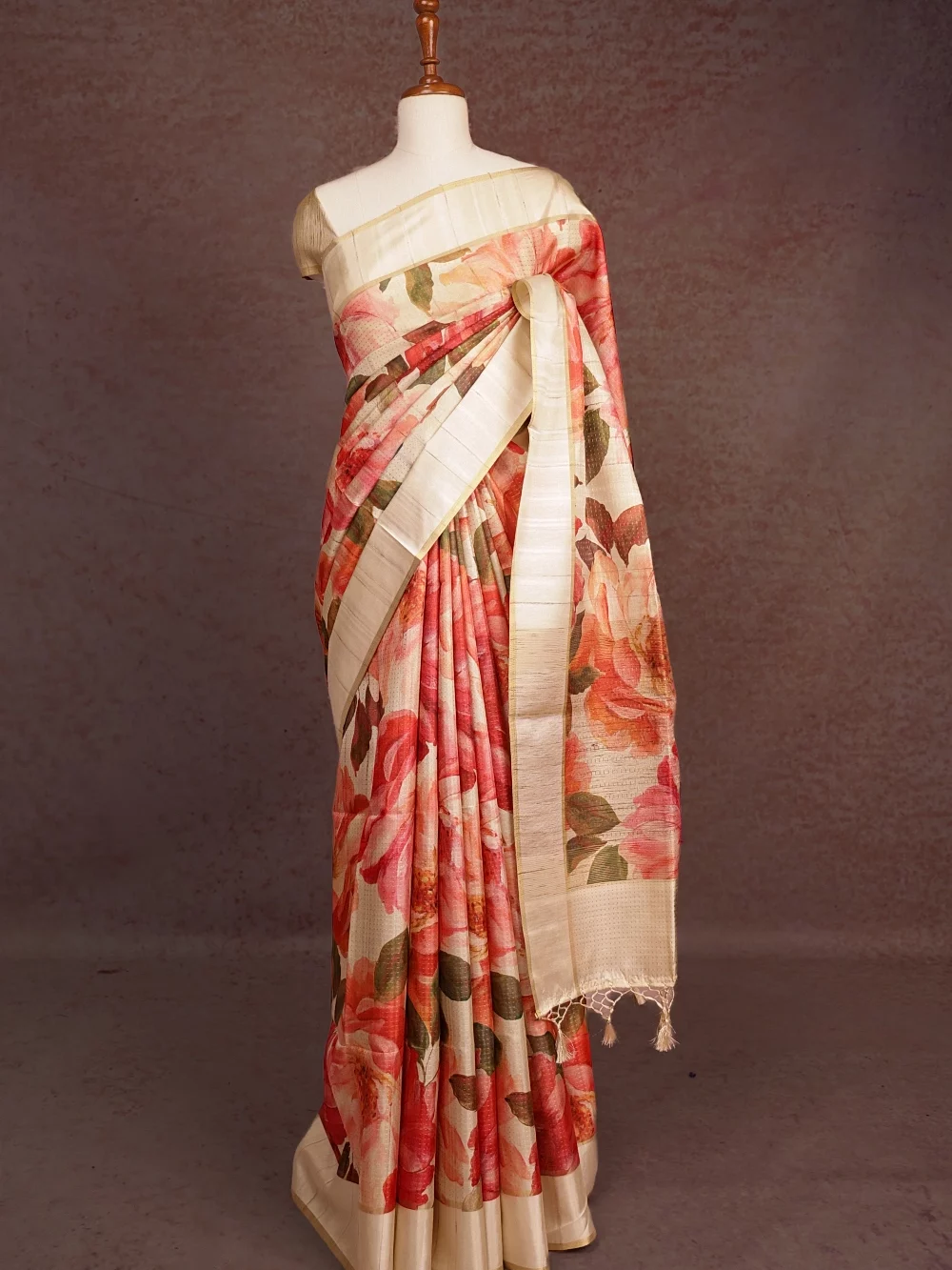 Sandal Semi Tussar Saree