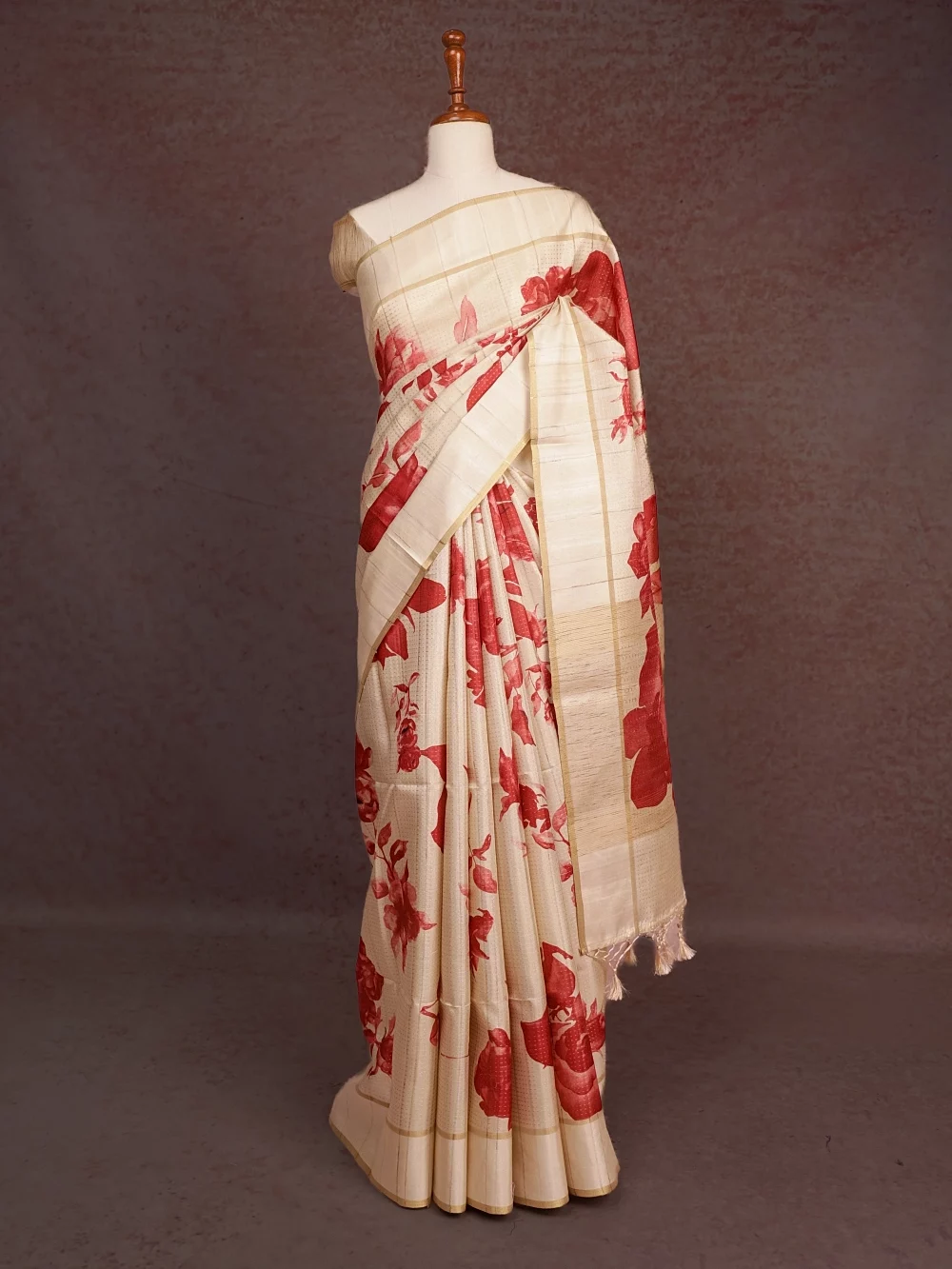 Cream Semi Tussar Saree