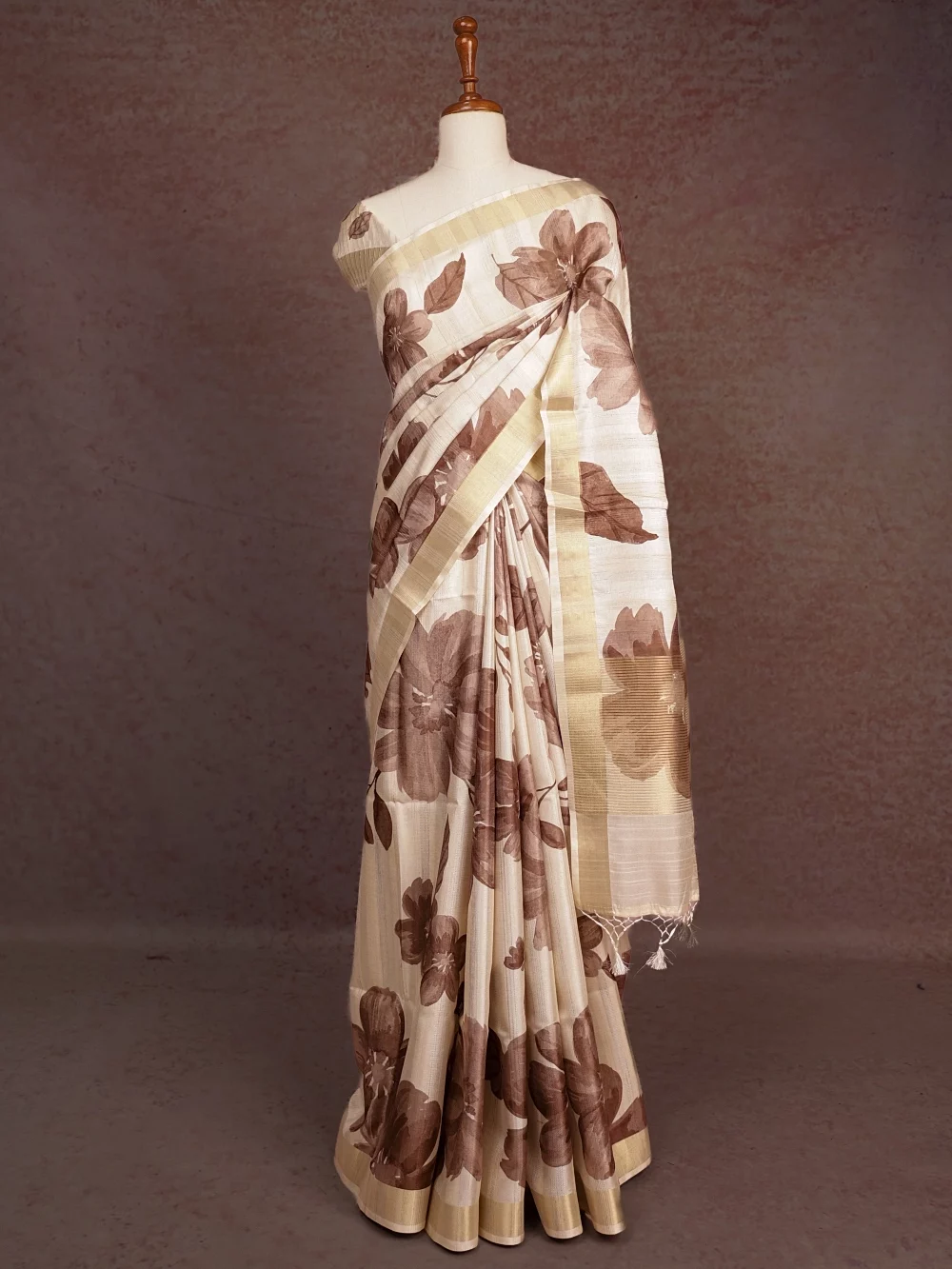 Cream Semi Tussar Saree