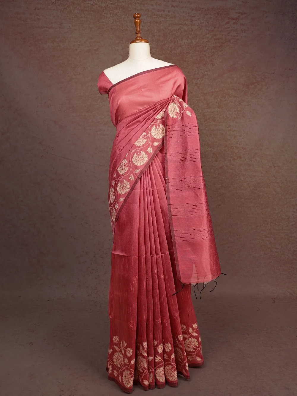 Onion Pink Semi Jute Silk Saree