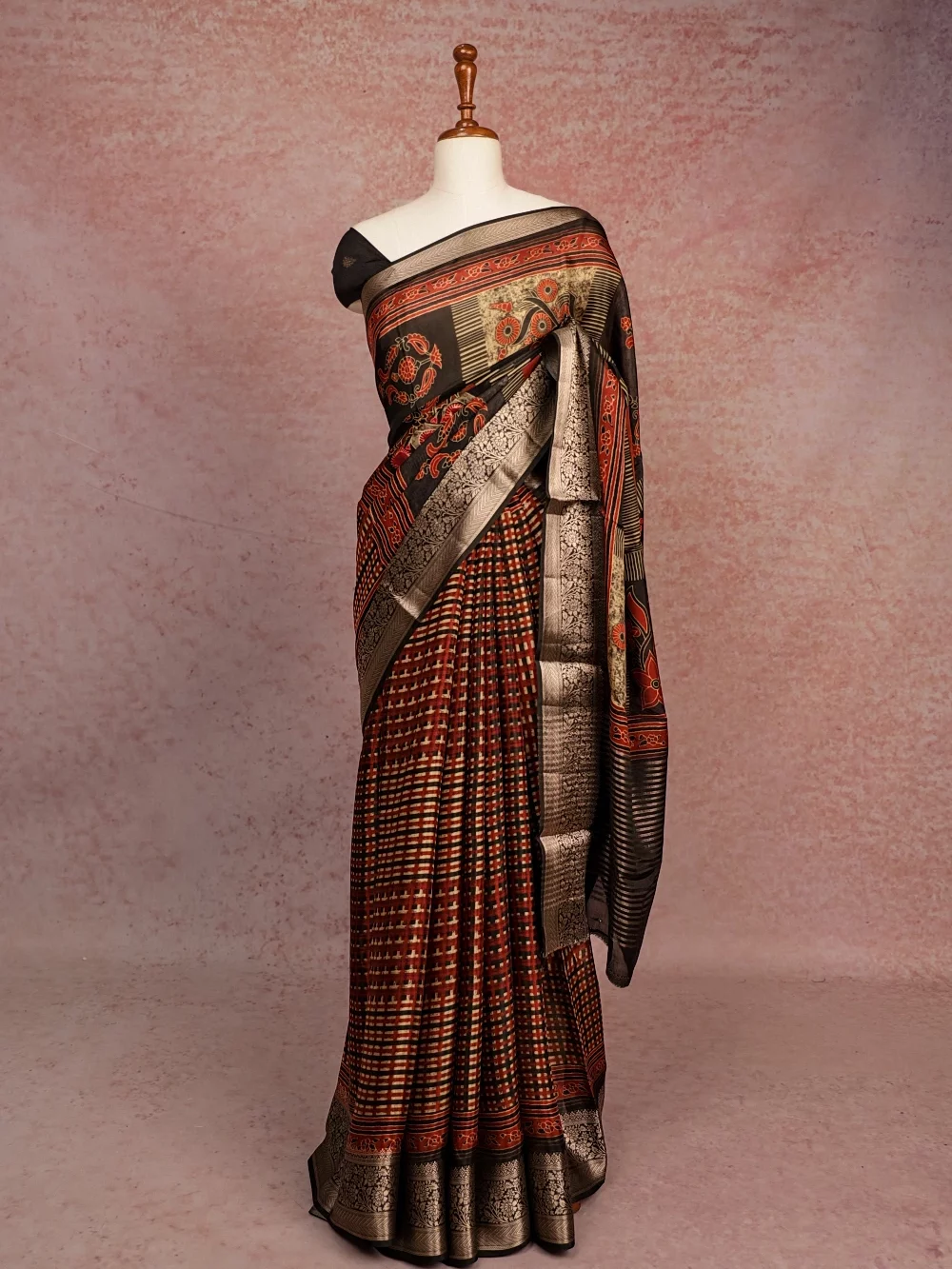 Maroon Semi Chanderi Saree