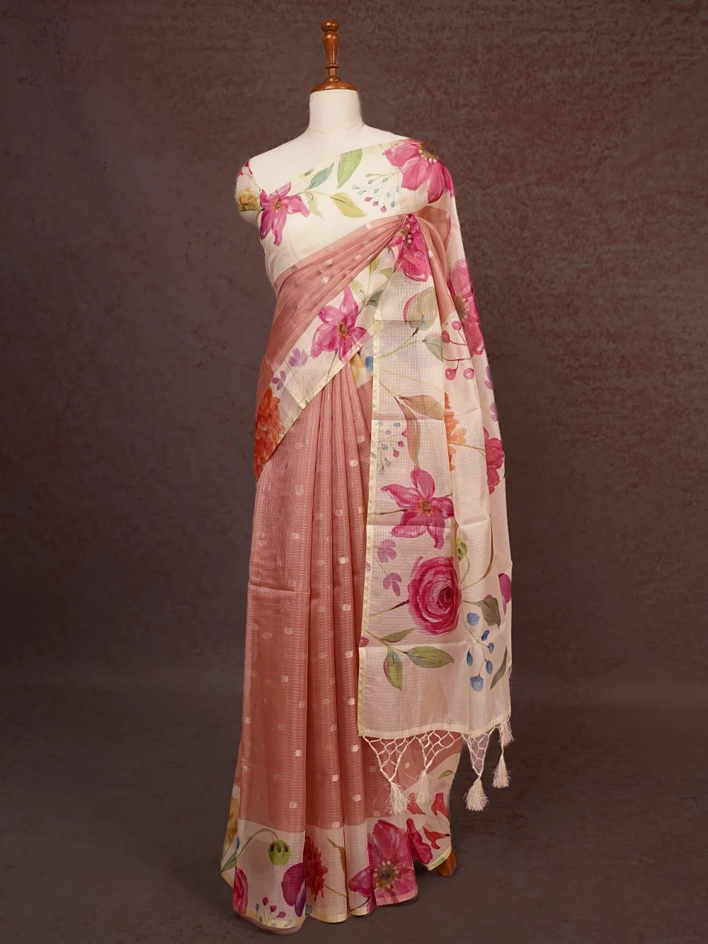 Pastel Peach Silky Kota Saree