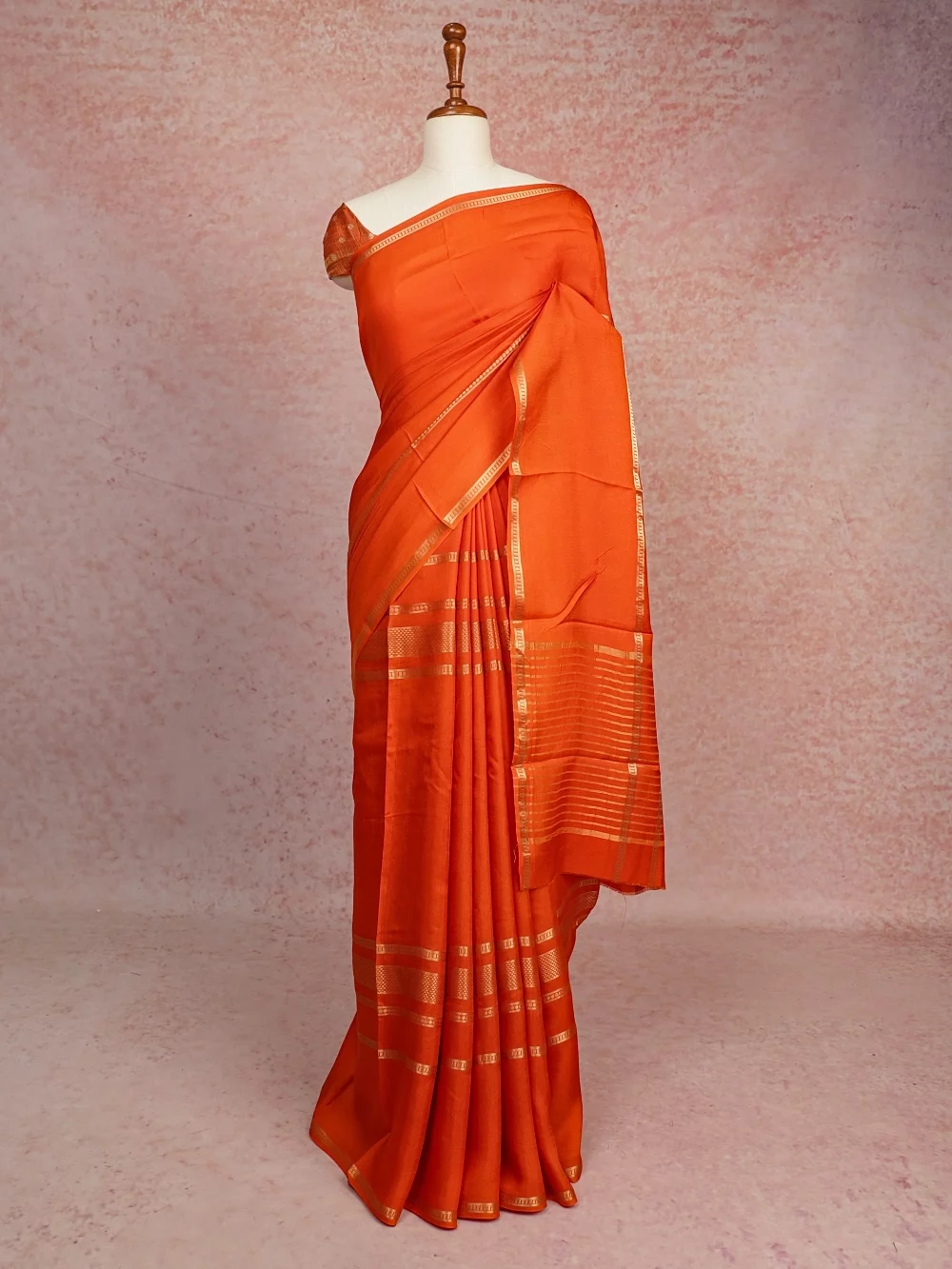 Orange Semi Banarasi Saree
