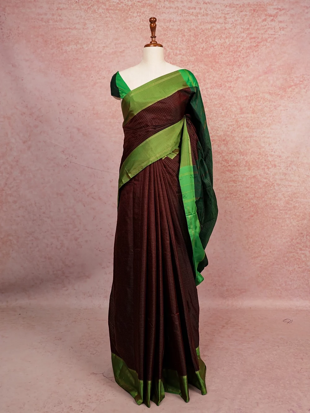 Dark Brown Semi Kanchi Soft Silk Saree