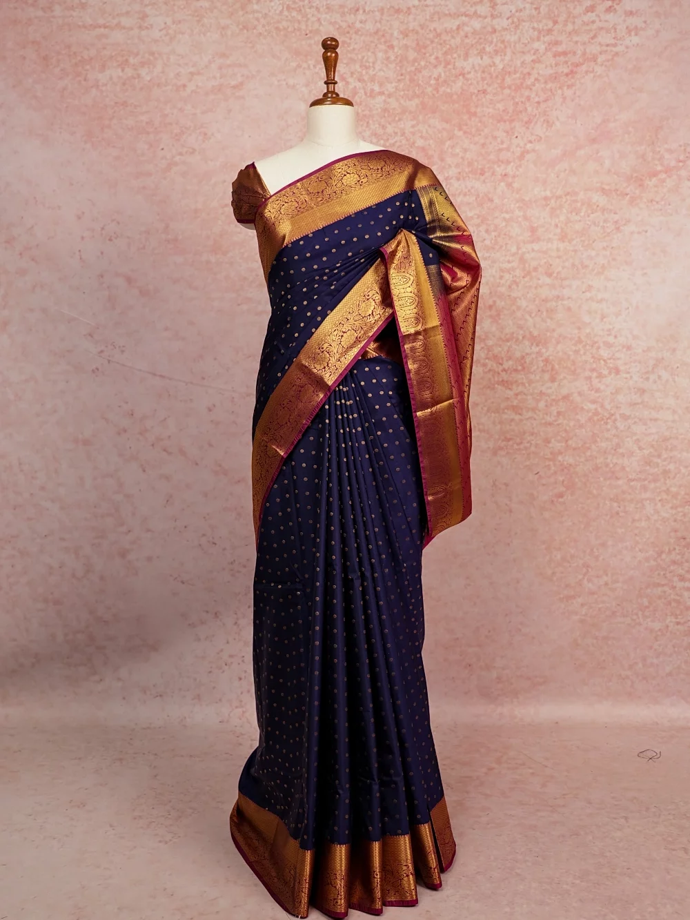Navy Blue Semi Kanchi Soft Silk Saree