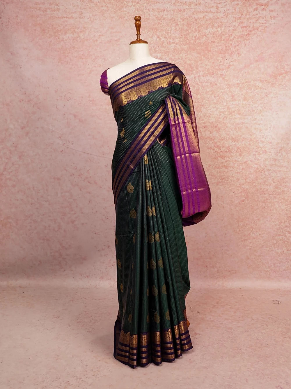 Peacock Green Semi Kanchi Soft Silk Saree