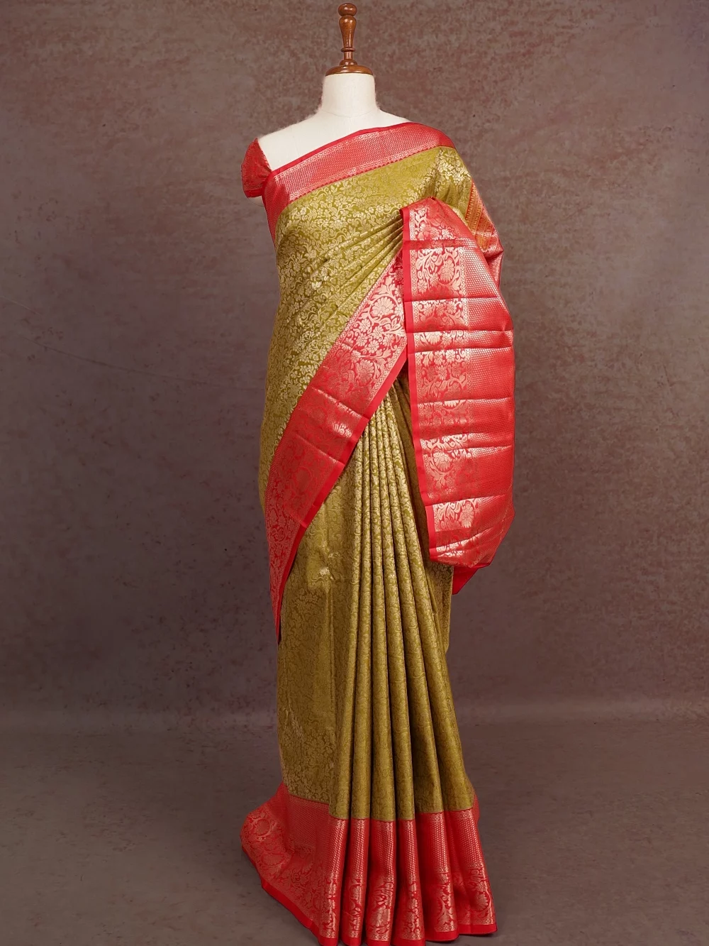 Olive Green Semi Silk Saree
