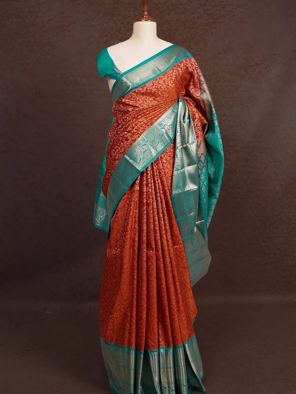 Orange Semi Kanchi Soft Silk Saree
