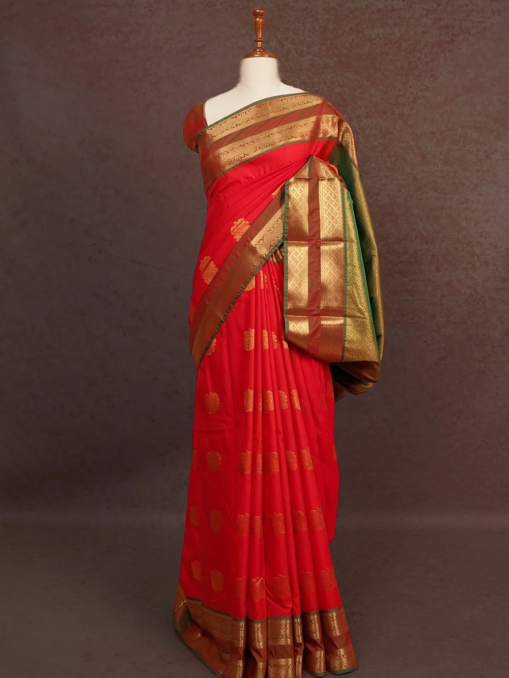 Chilly Red Semi Kanchi Soft Silk Saree