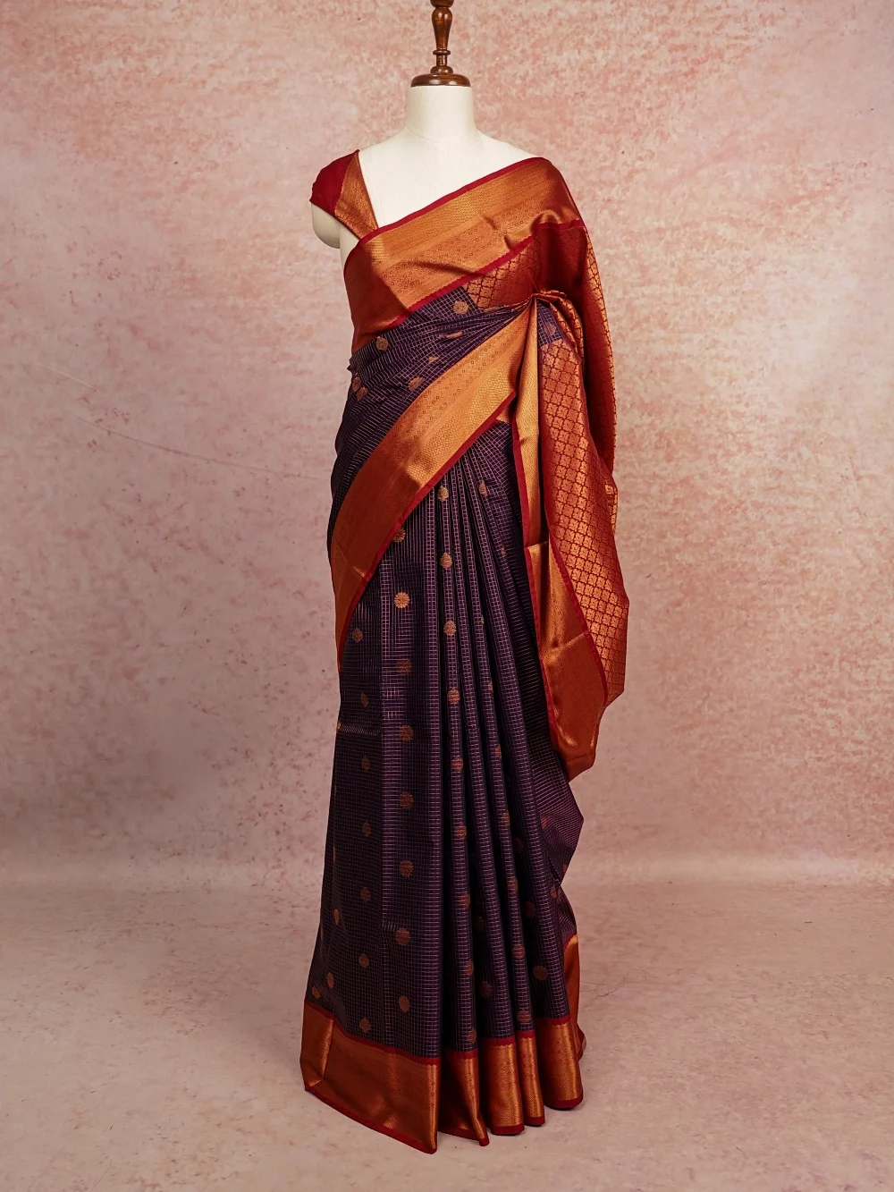 Navy Blue Semi Kanchi Soft Silk Saree