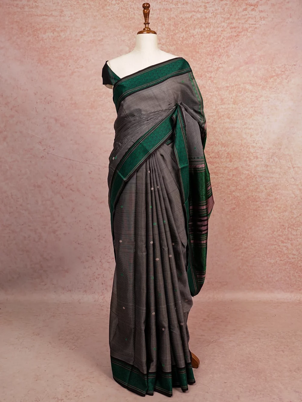 Black Grey Kanchi Soft Silk Saree