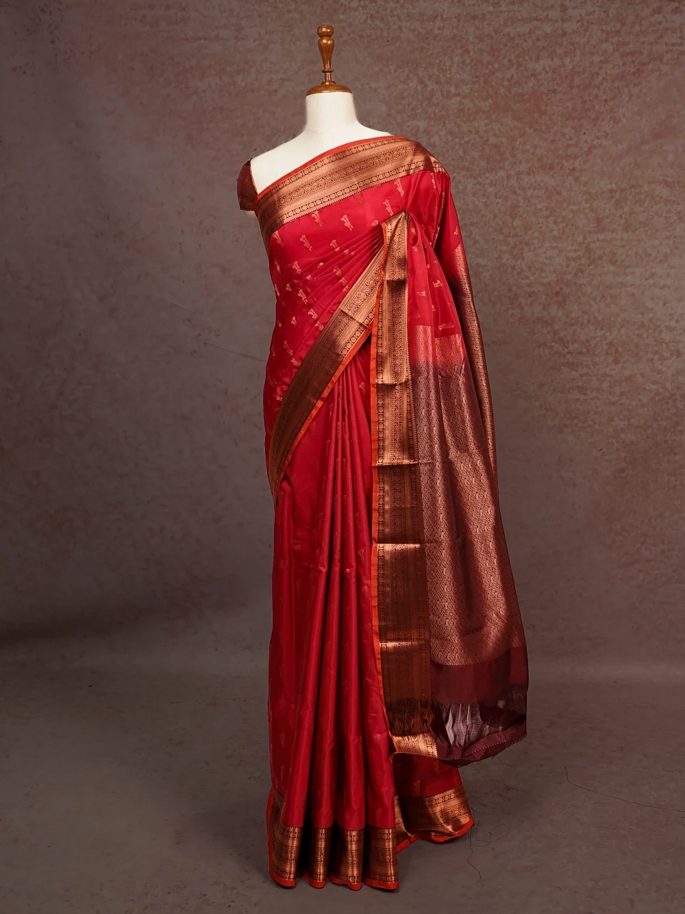 Chilly Red Semi Kanchi Soft Silk Saree