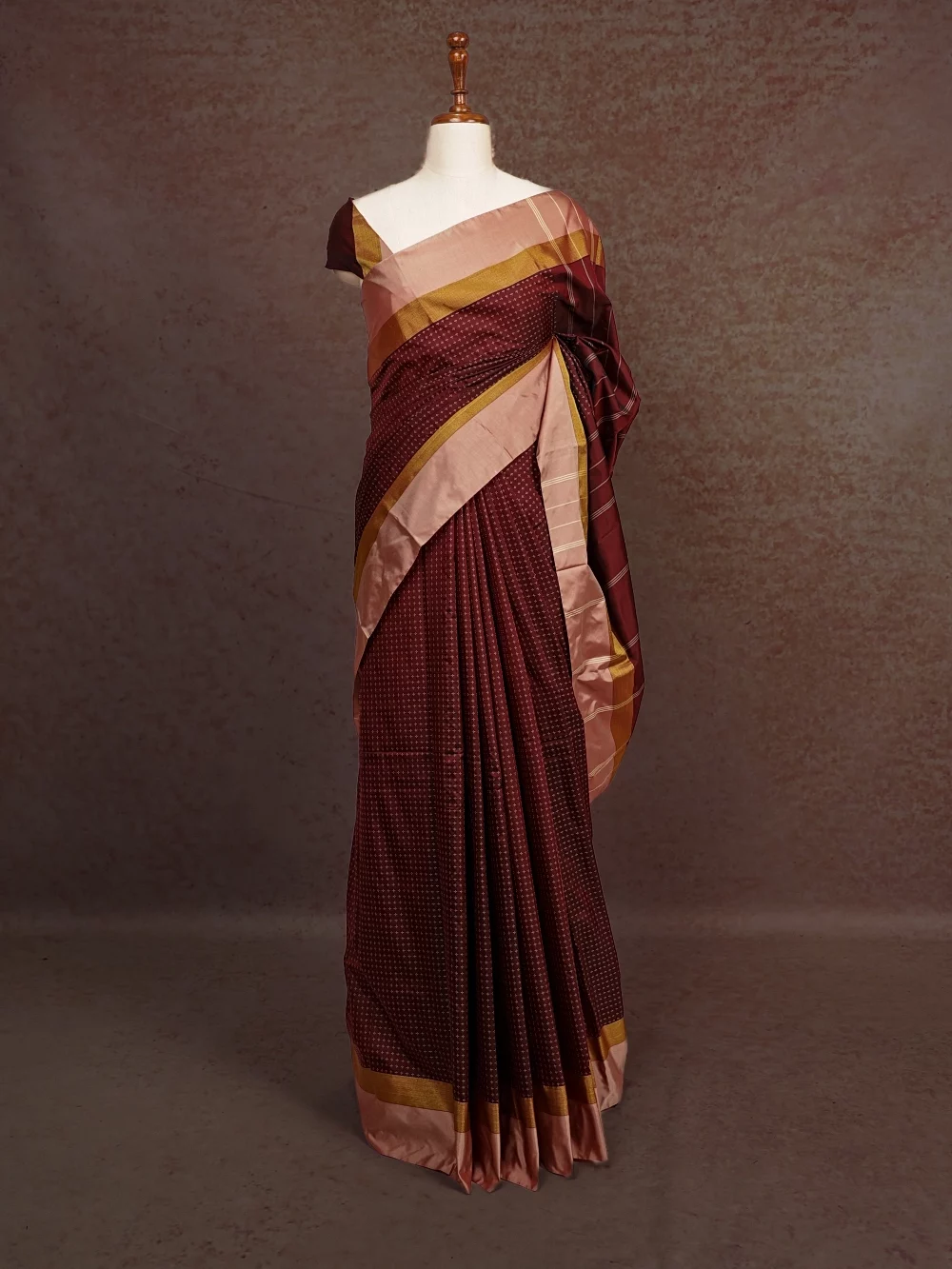 Dark Brown Semi Silk Saree