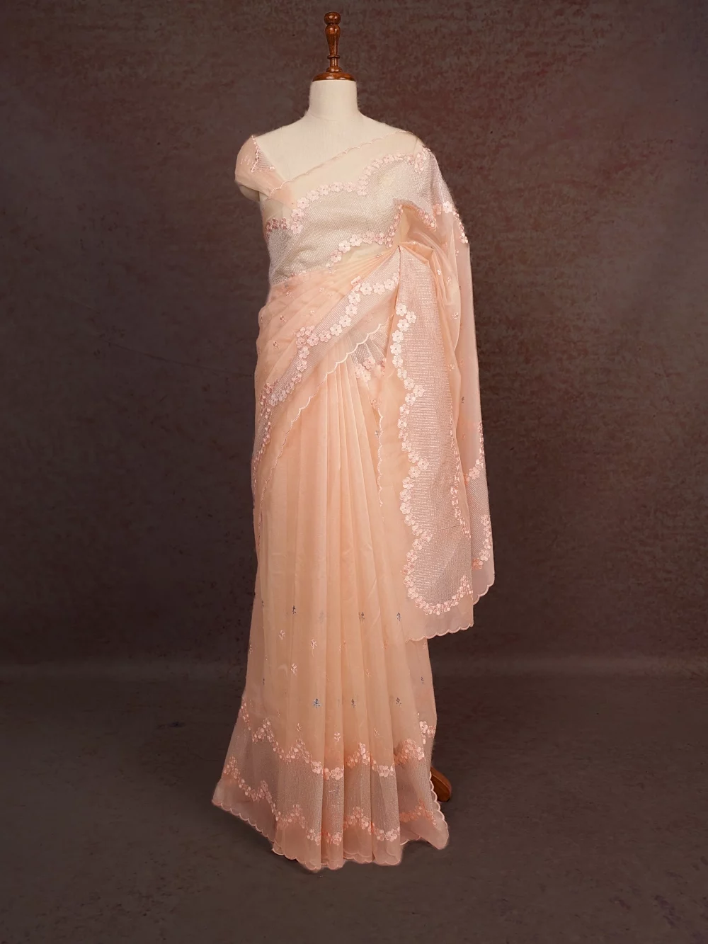 Light Peach Semi Organza Saree