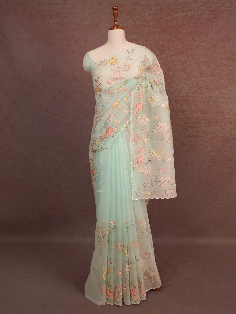 Sea Blue Semi Organza Saree