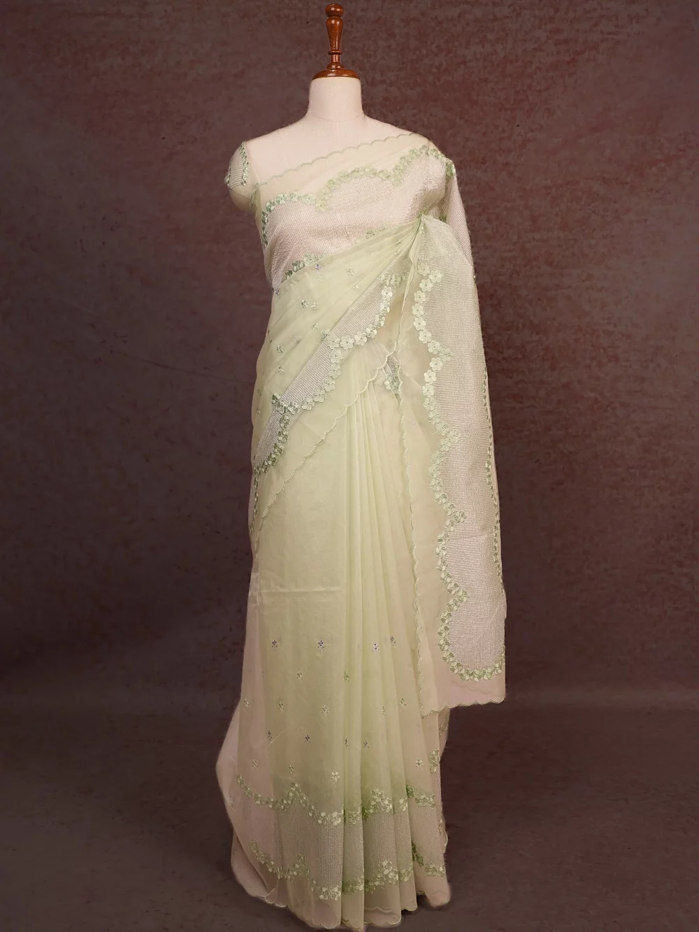 Pista Green Semi Organza Saree