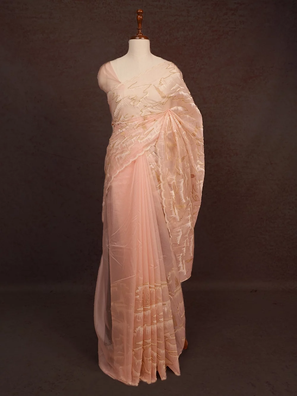 Light Peach Semi Organza Saree
