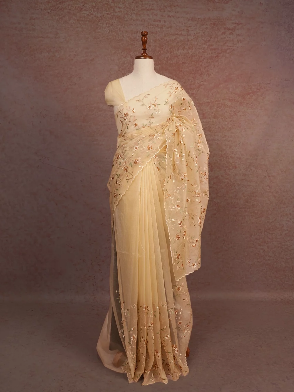 Dark Cream Organza Saree