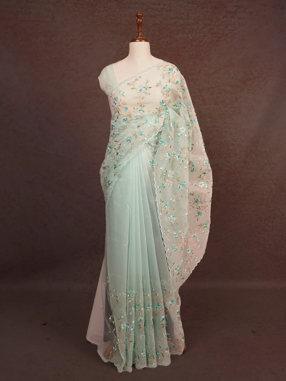Sea Green Semi Organza Saree