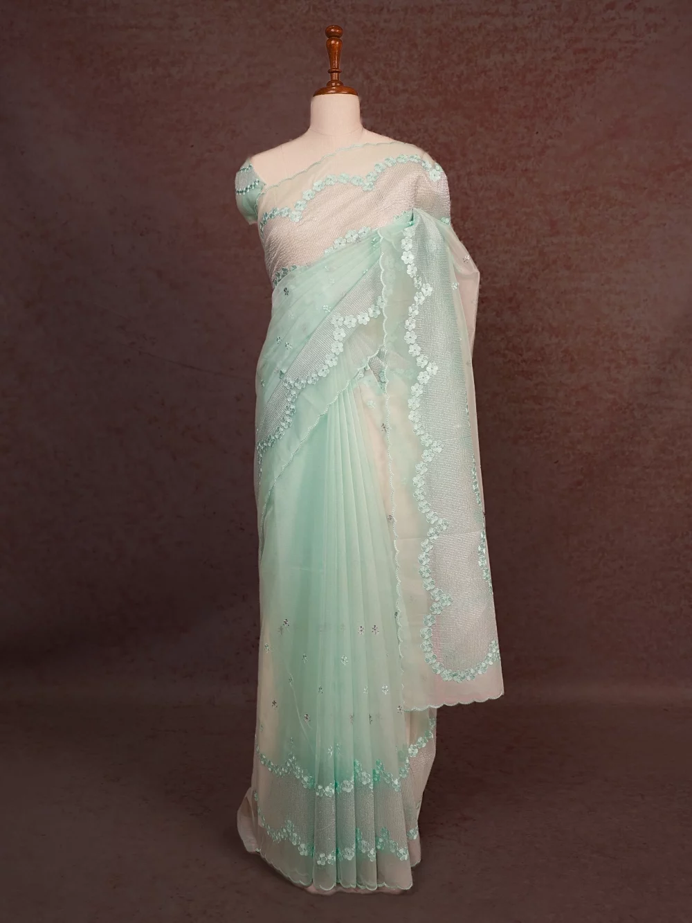 Sapphire Green Semi Organza Saree