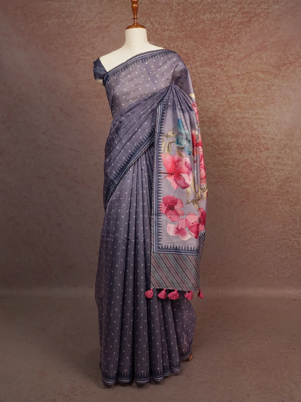 Dark Ash Art Tussar Saree