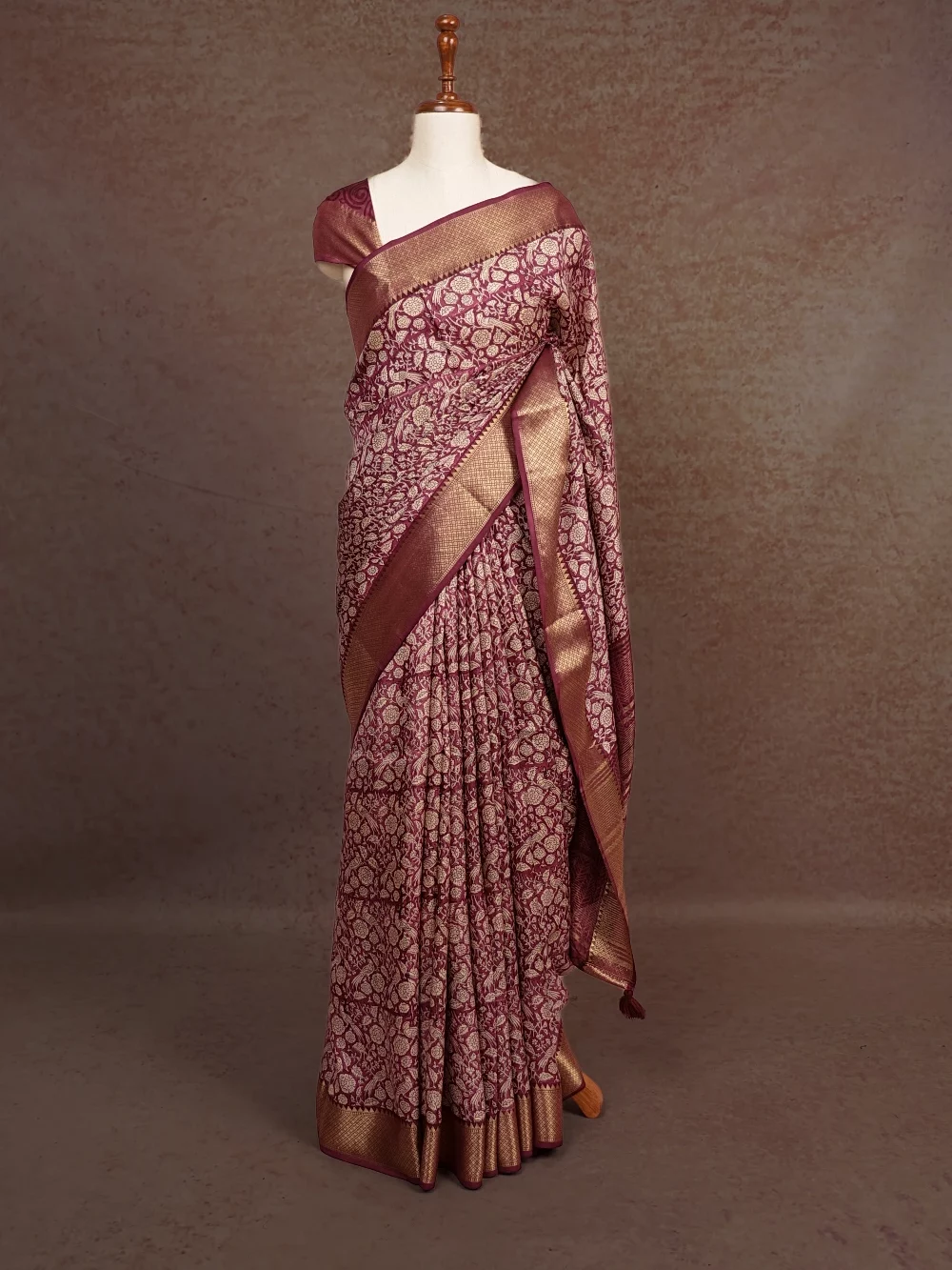 Wine Semi Tussar Saree