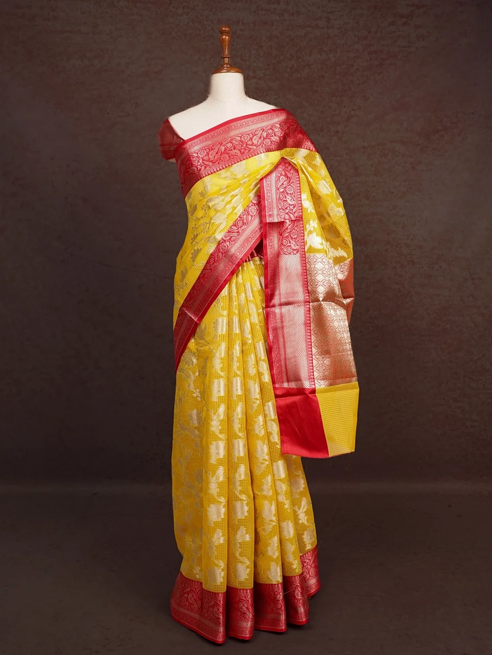 Yellow Semi Organza Saree