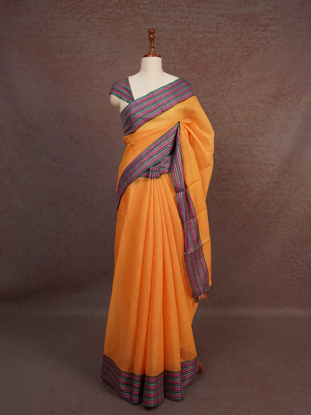 Orange Semi Linen Saree