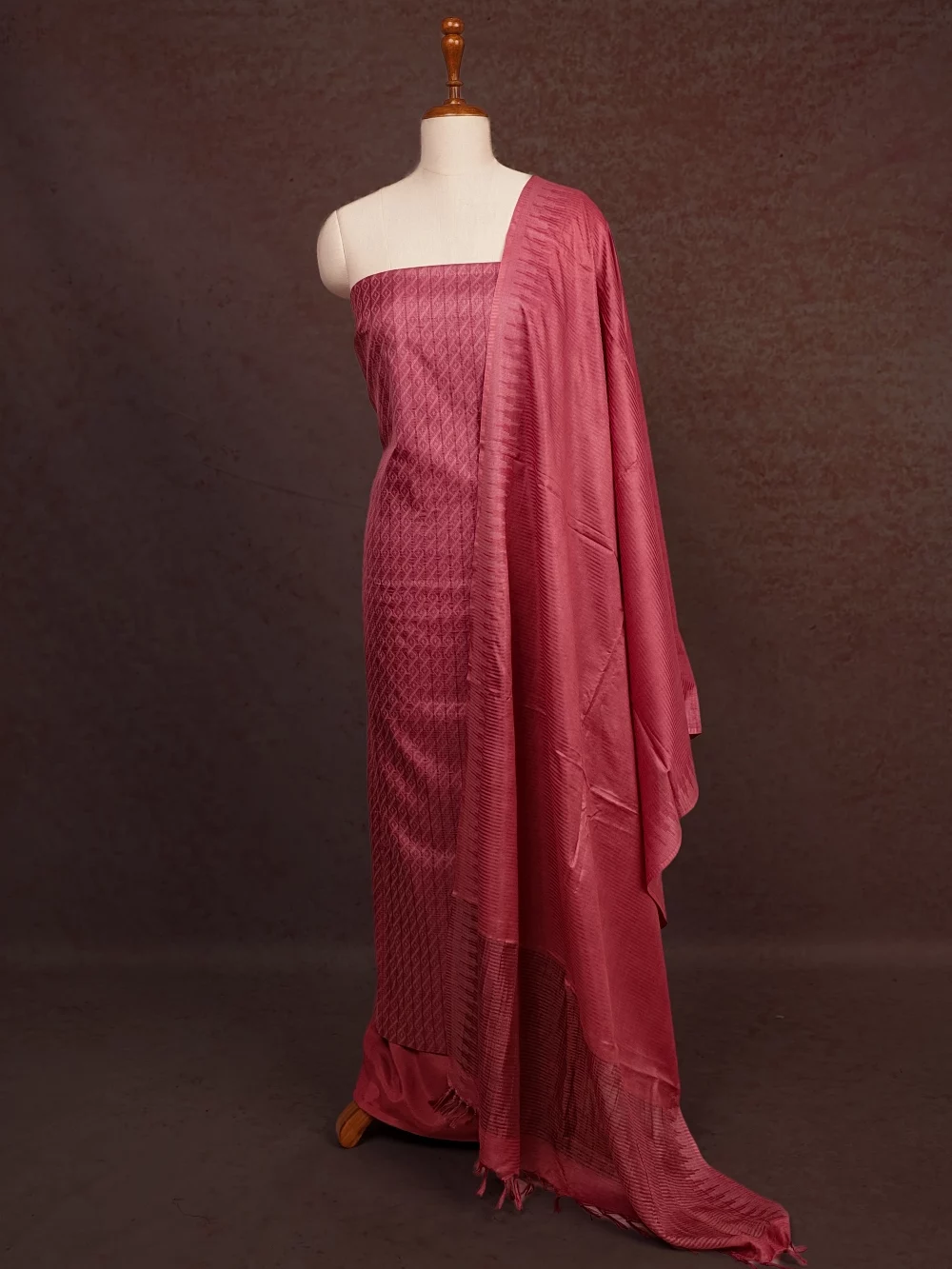 Onion Pink Tussar Silk Self Design Unstitched Churidhar Material