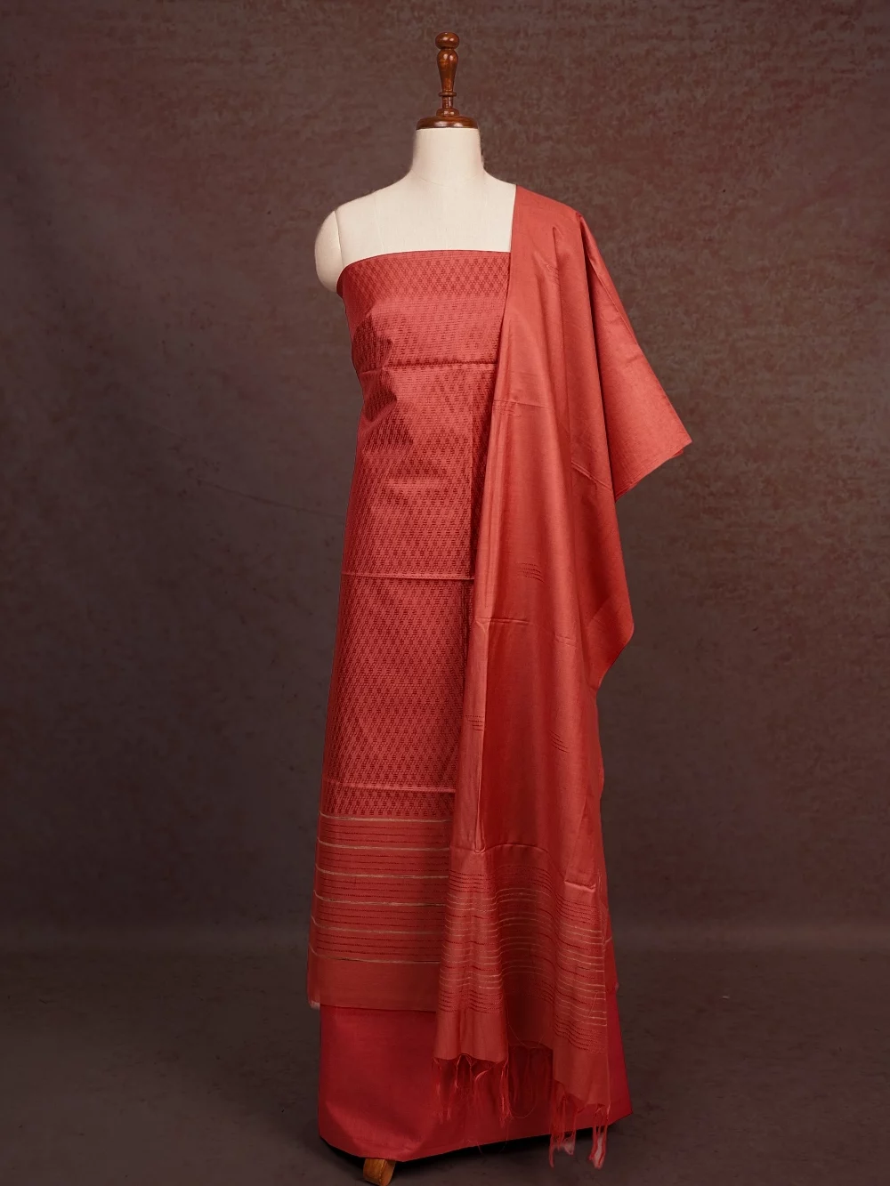 Rust Orange Semi Tussar Self Design Unstitched Churidhar Material