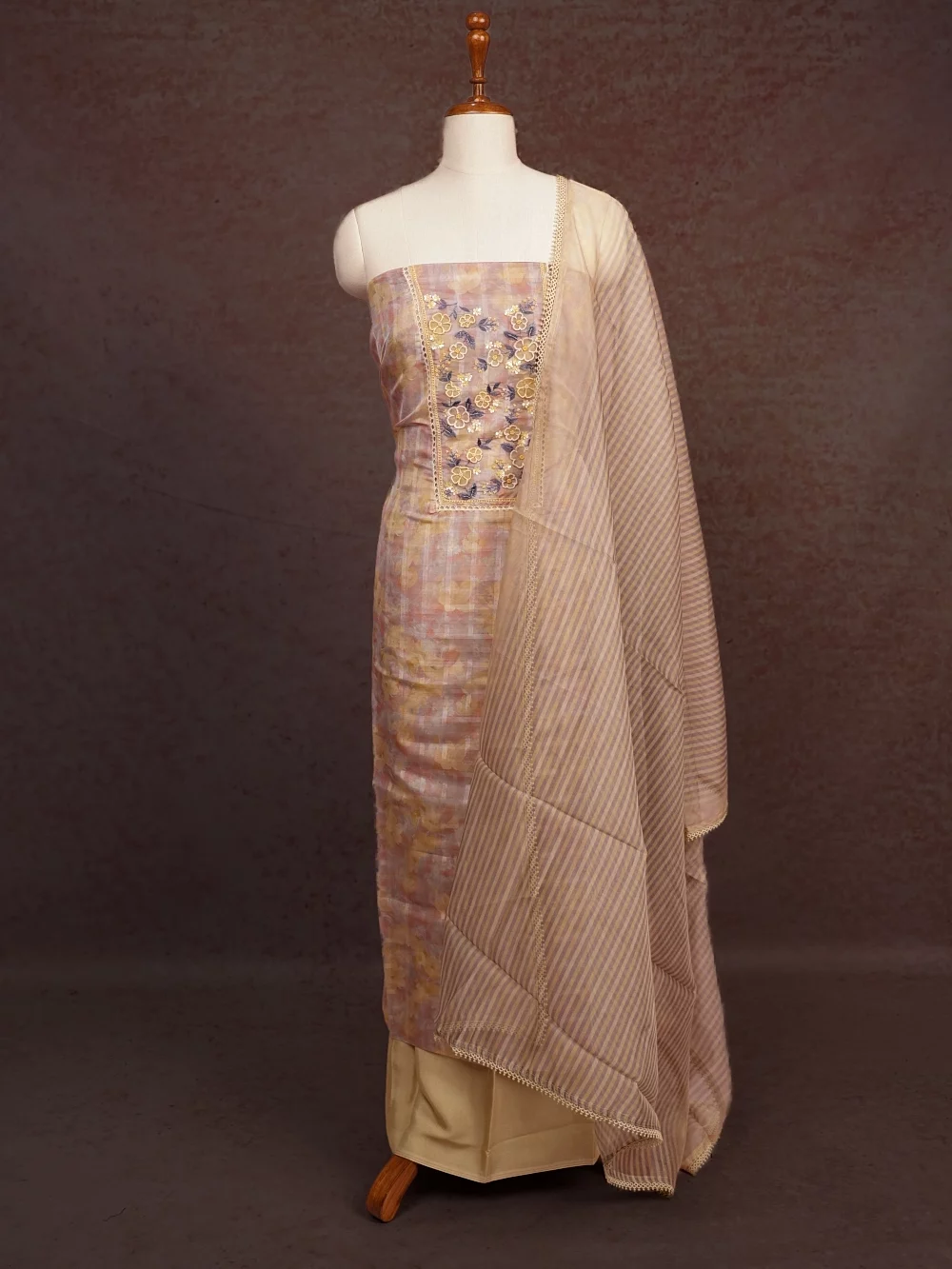 Multi Colours Organza Embroidary Unstitched Churidhar Material
