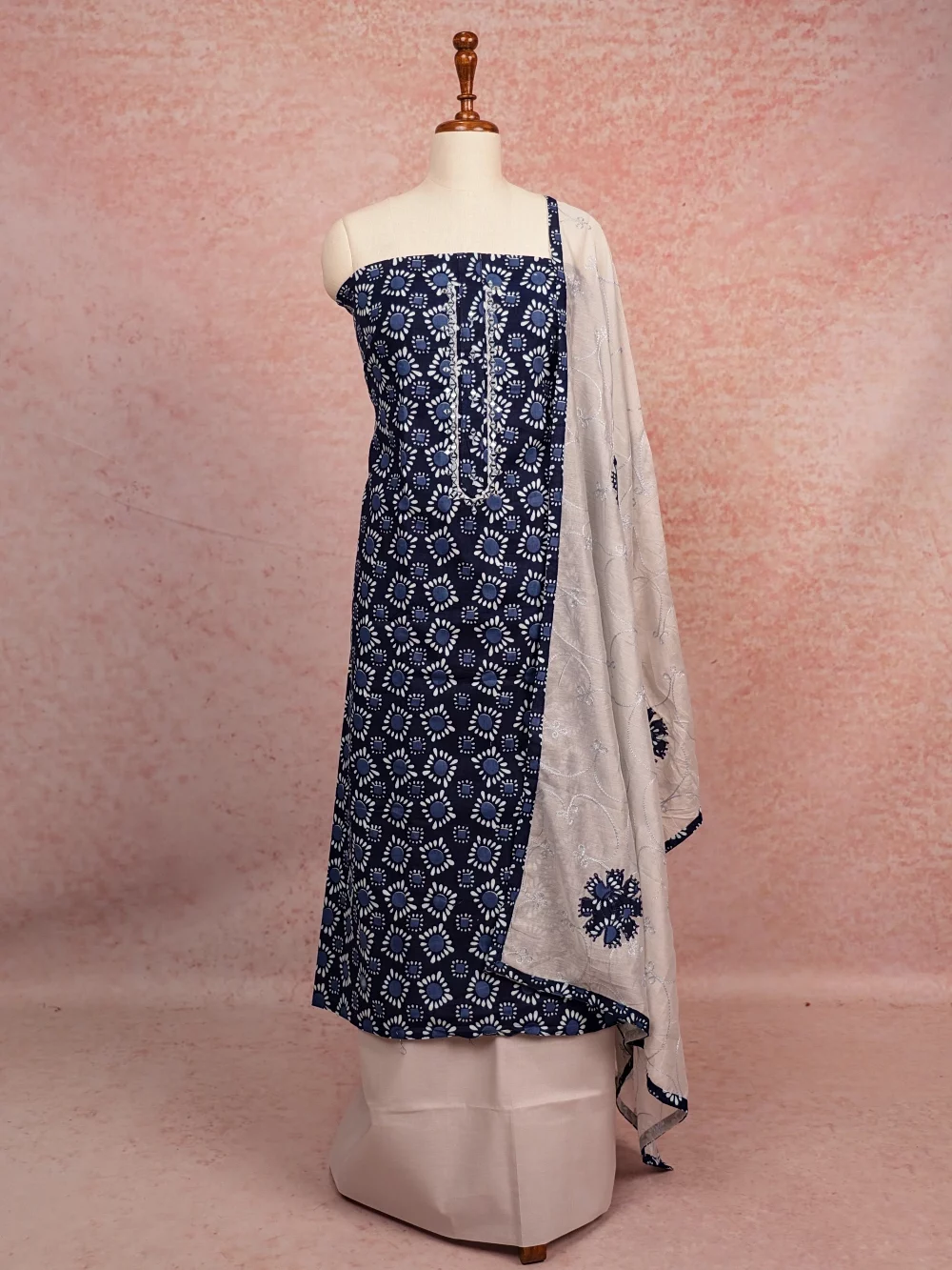 Blue Cotton Printed Unstitched Churidhar Material
