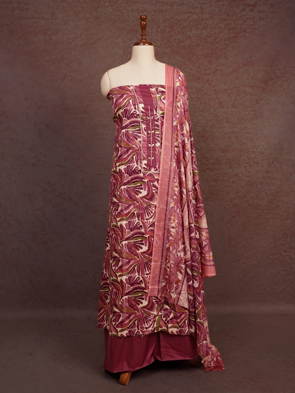 Onion Pink  Cotton Printed Unstitched Churidhar Material